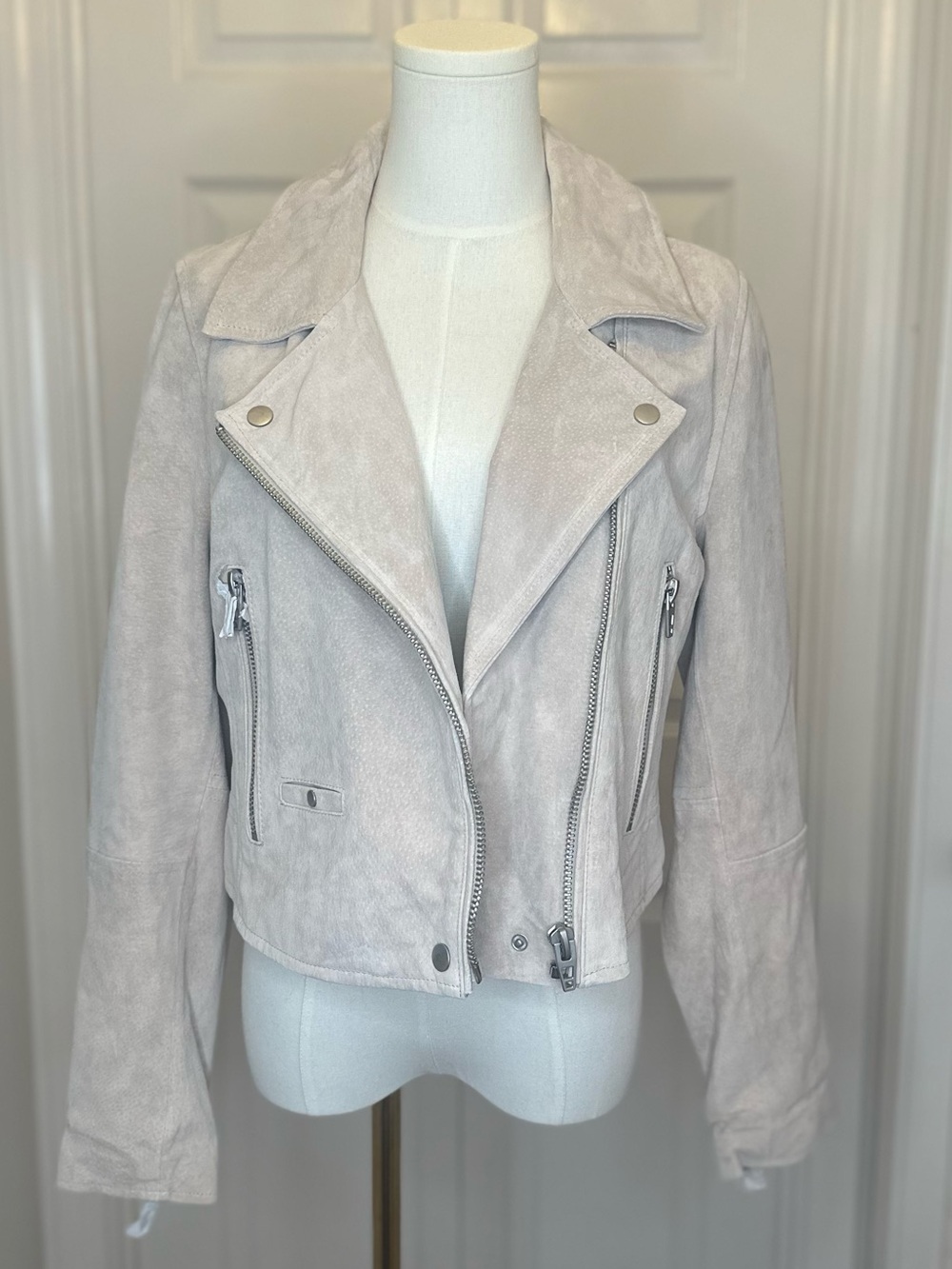 Joie Beige Real Suede Leather Moto Biker Jacket Full Zip Lined Sz M